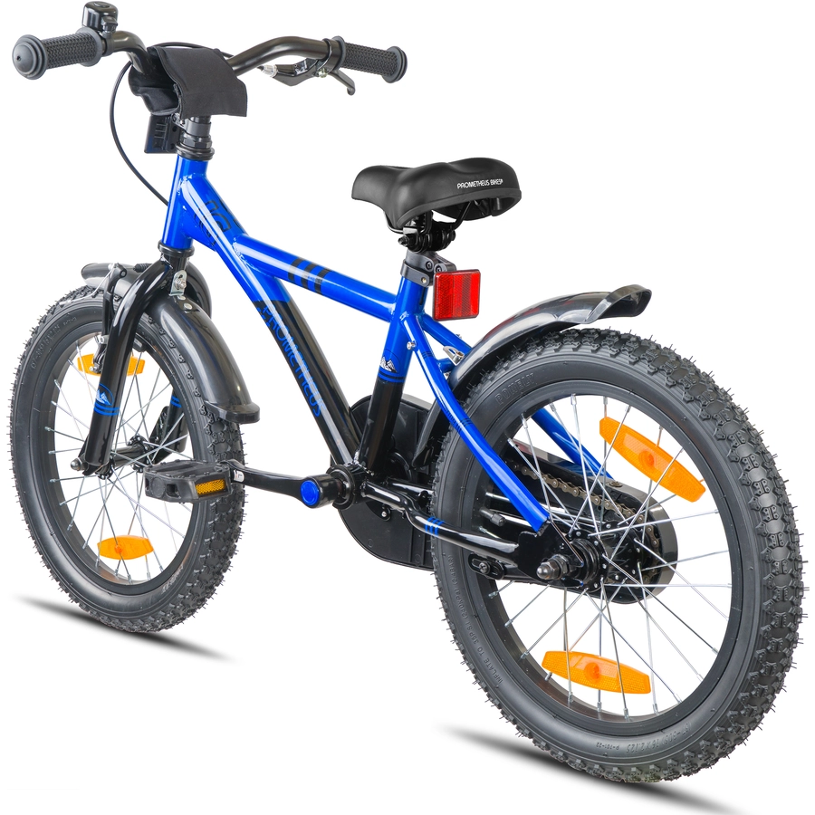 PROMETHEUS BICYCLES® Kinderfahrrad 16, Blau Schwarz mit Stützrädern