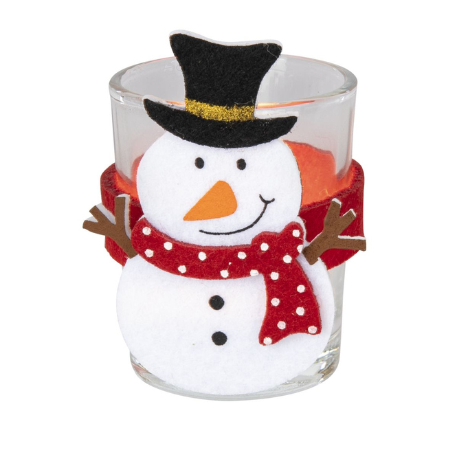 Teelichtglas - Weihnachtsmann - rot/weiß/klar - ca. 4 x 6 cm - 1 Stück