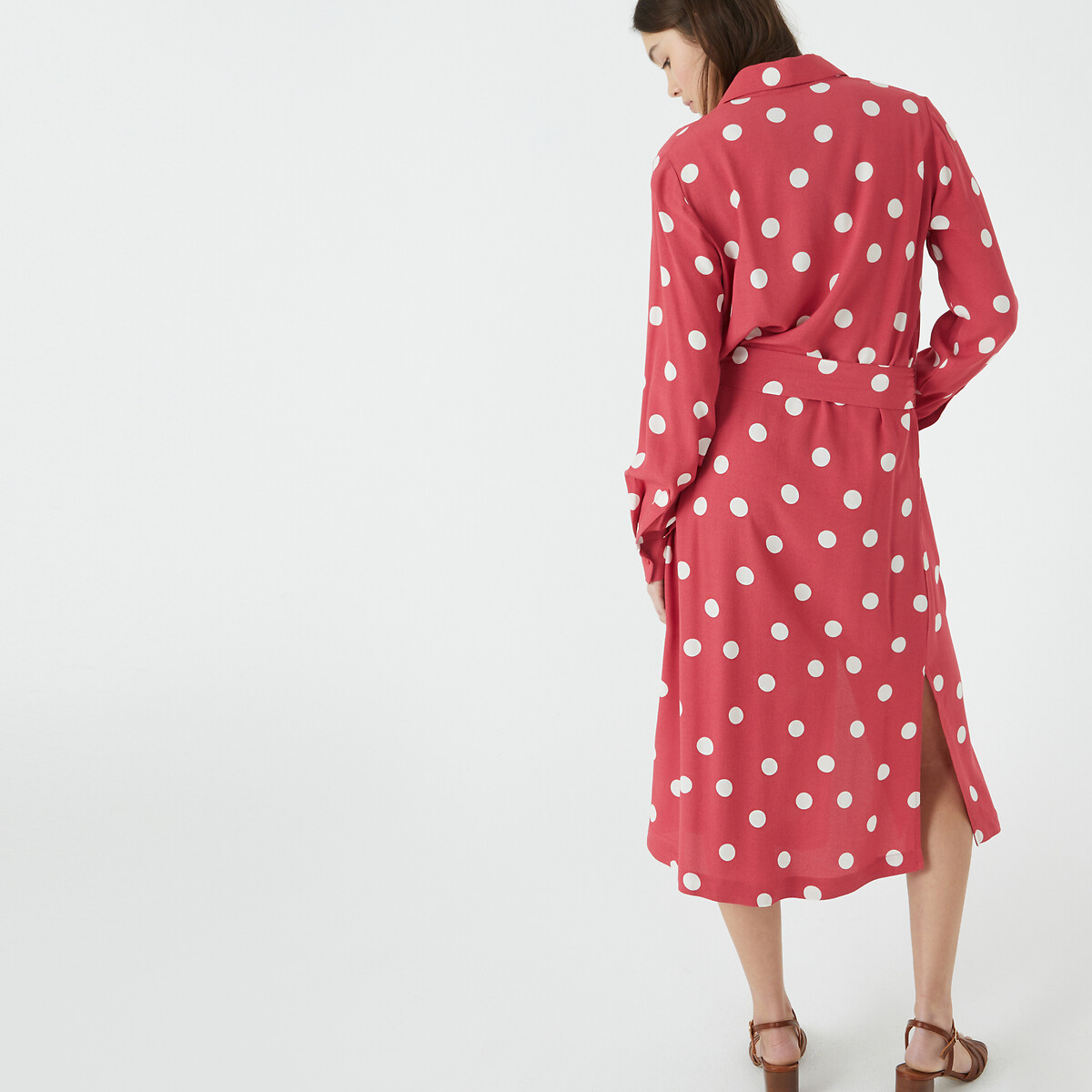 LA REDOUTE COLLECTIONS<br>Vestido camisa de bolinhas, comprimento midi