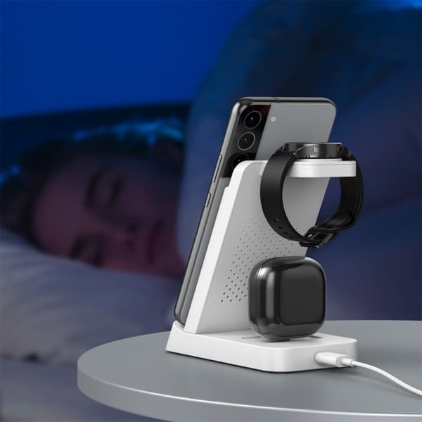 INF Multifunksjonell trådløs lader for telefon, Samsung smartklokke, øreplugger Hvit
