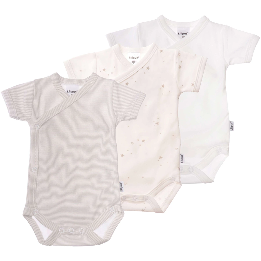 Liliput Kurzarm-Wickelbody 3er-Pack weiß und grau
