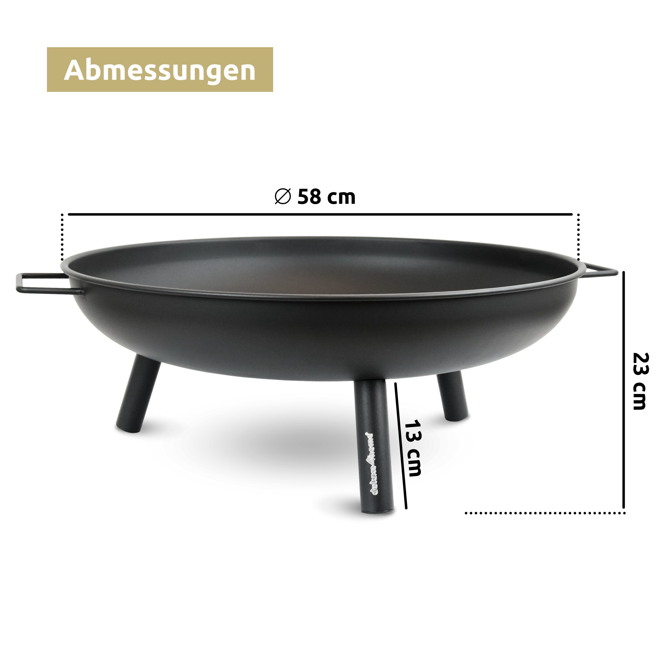 deluxe4home® Feuerschale mit drei Standfüßen, Durchmesser 58 cm, schwarz