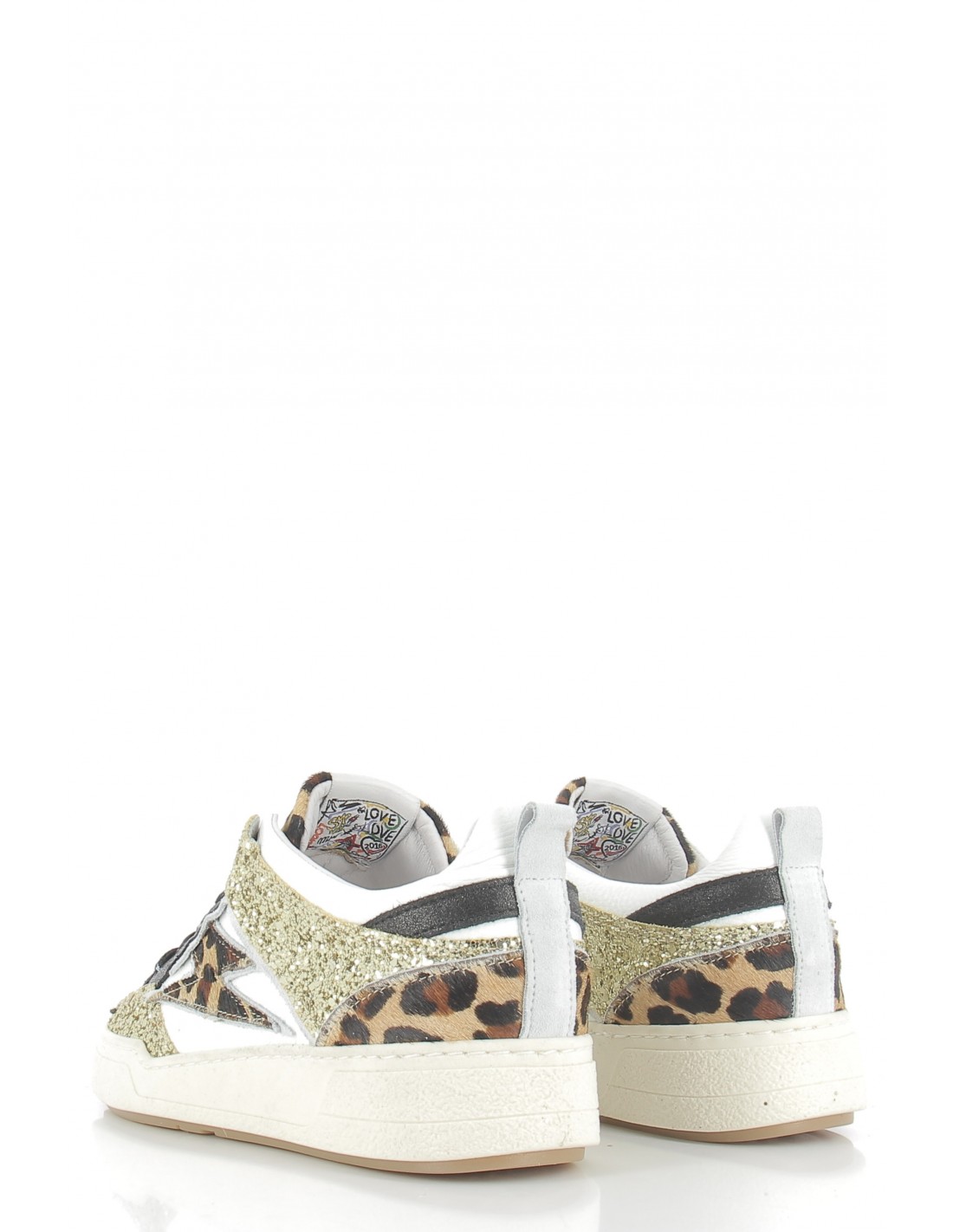 semerdjian Baskets de Ville Femme chita 10646 cuir blanc/lepord/noir/paillette or