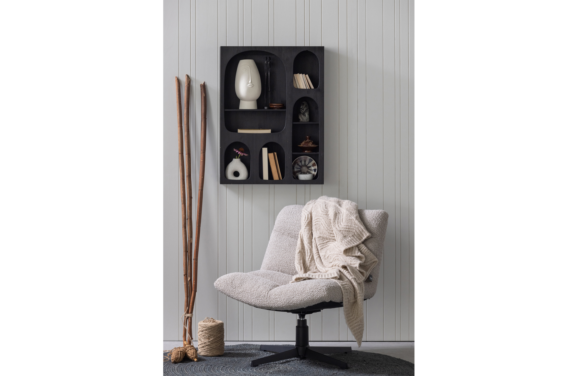 Draaifauteuil Vinny bouclé - Antraciet