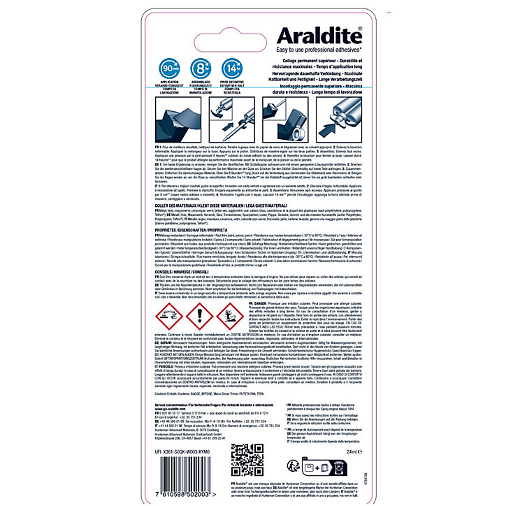 Colle haute performance epoxy à prise progressive Araldite Standard 24 ml