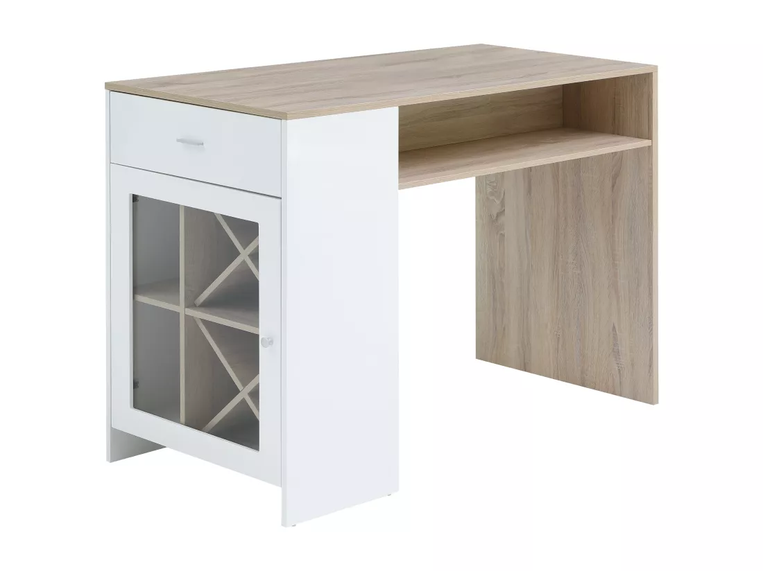 Meuble de bar avec rangements - Blanc et naturel - NIRAYA