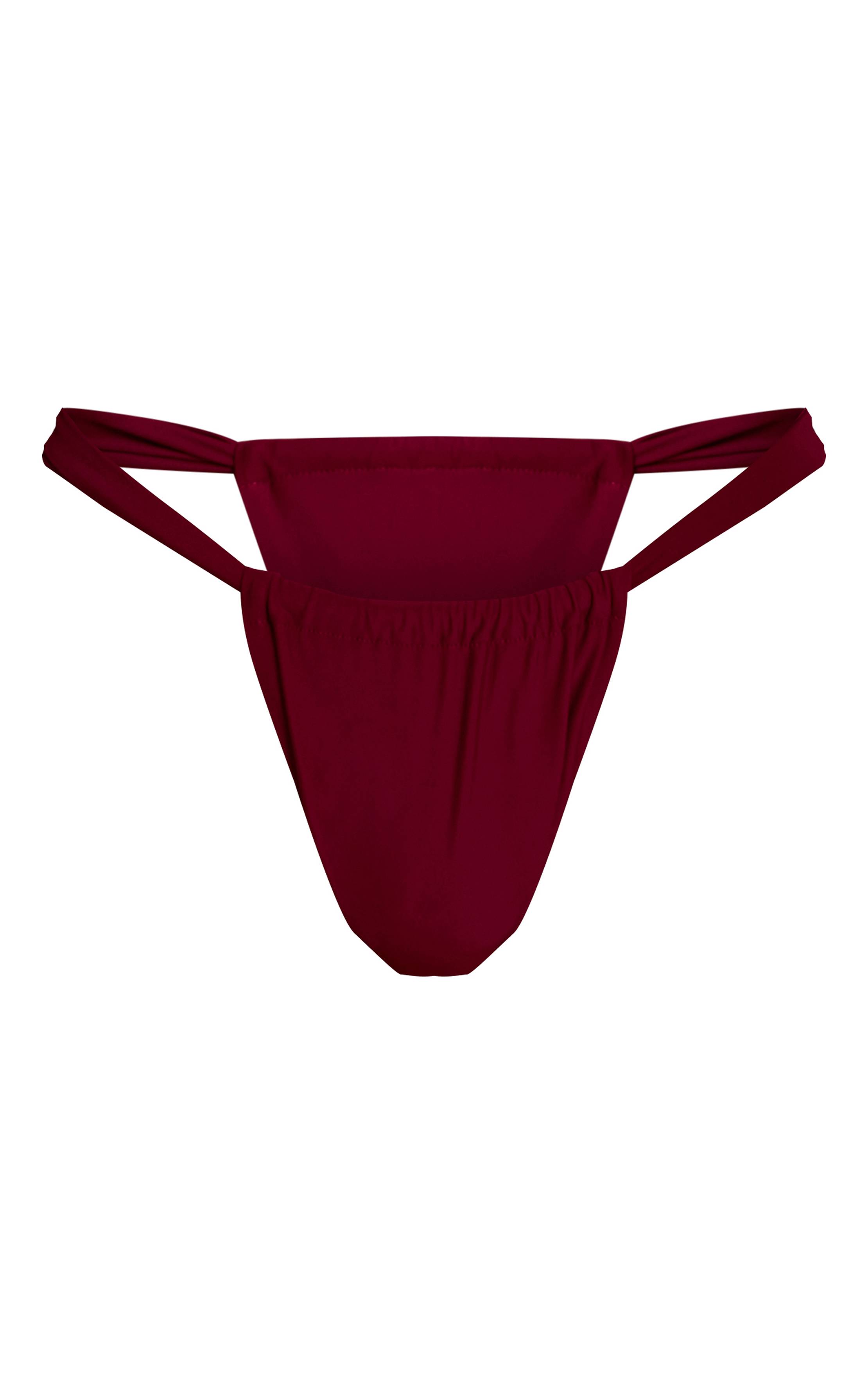 Magenta Bas De Bikini Froncé À Larges Bretelles