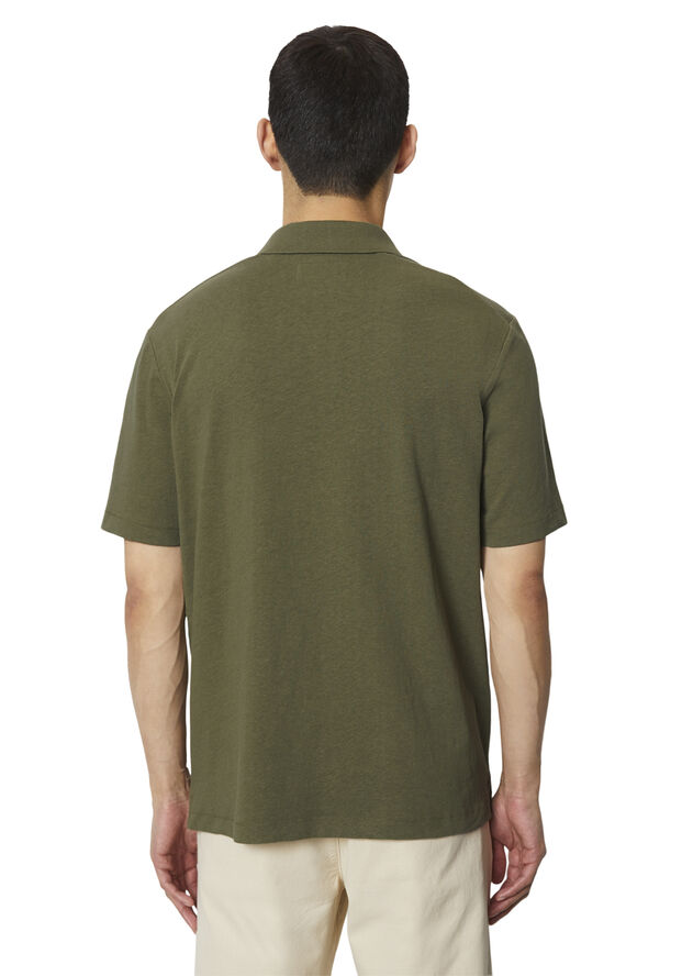 Marc O’Polo Polo, short sleeve, cotton linen mi Olive