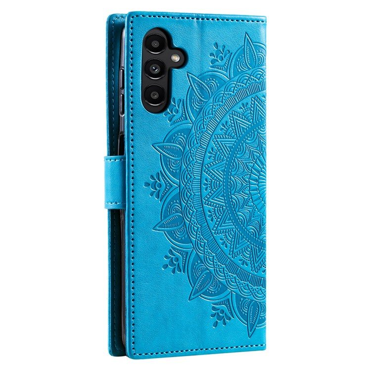 Samsung Galaxy S24 FE Leder Tasche Wallet - Mandala Flowers Imprint - Blau