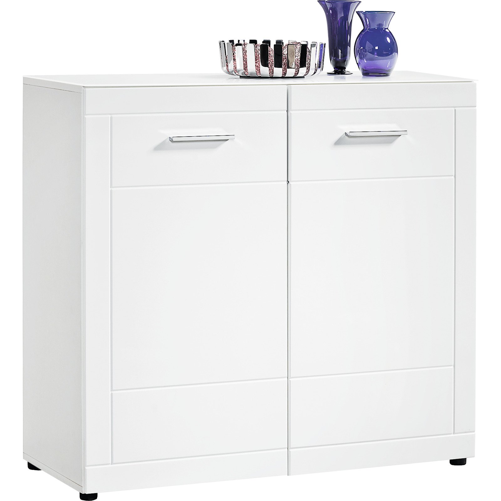 Kommode Atlantis MDF Hochglanz weiss mit Milchglasabdeckung 97 x 92 x 40 cm