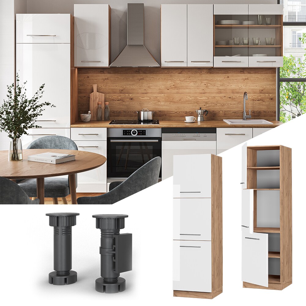 Vicco Herdumbauschrank Küchenschrank Küchenmöbel Fame-Line Eiche Weiß 60 cm modern Hochglanz Küche Einbauküche Blende Herdschrank Hochschrank Küchenzeile Drehtür Einlegeboden