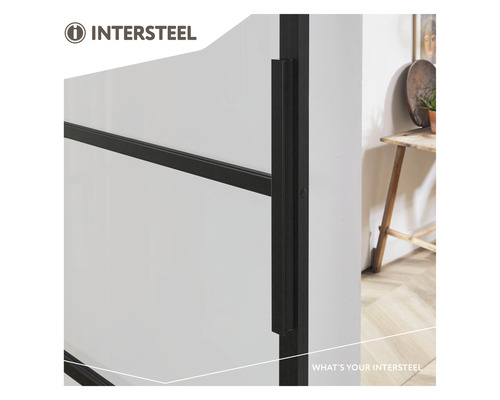 Intersteel Cubo Basic -Top schuifdeurset compleet, zwart met gehard veiligheidsglas (ESG) met satijnglans, 98x215 cm, inclusief deurblad, Basic Top schuifdeurbeslag en krukgarnituur.