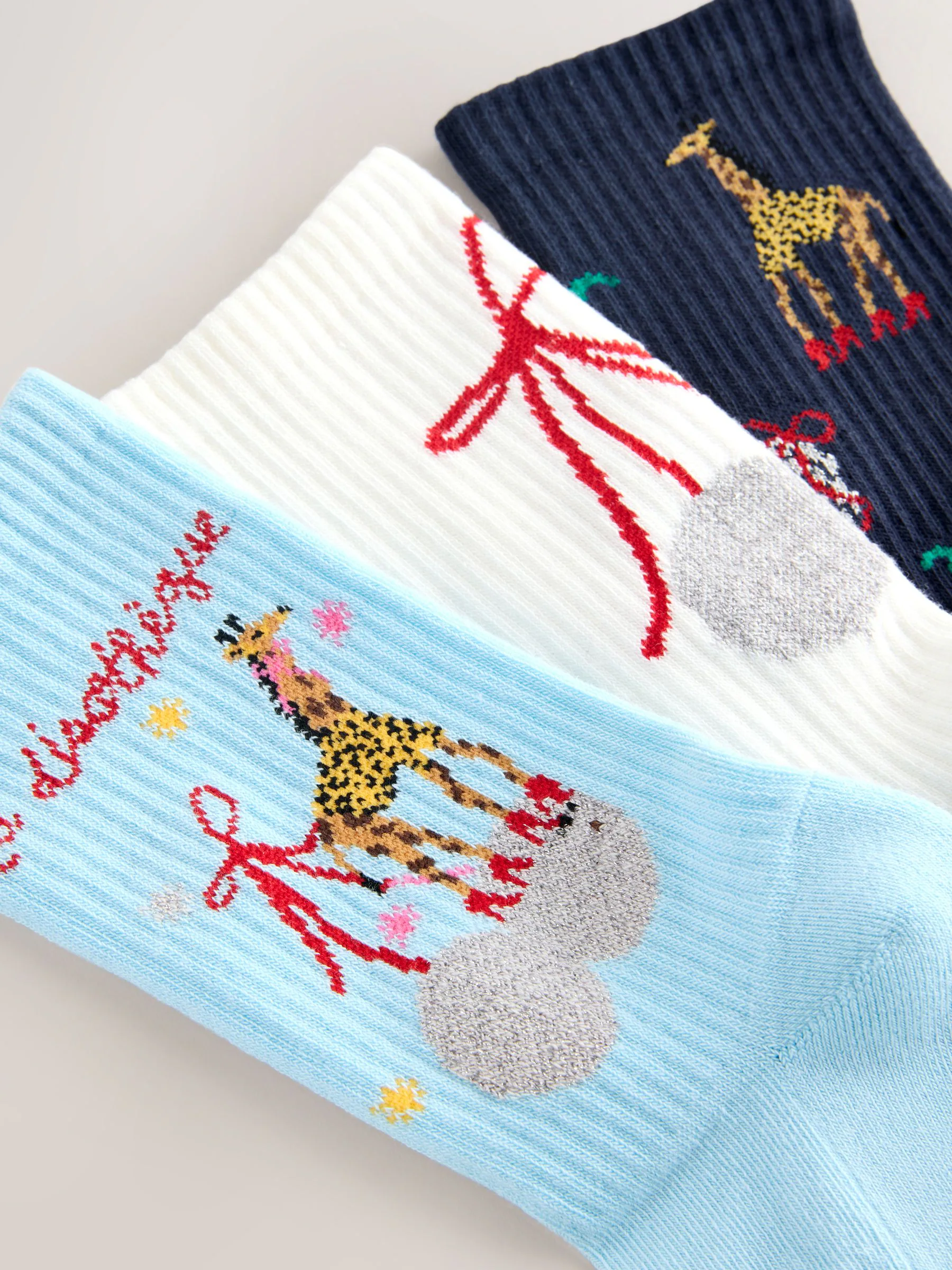 Festive Disco Giraffe - 3 Paar geribbelde enkelsokken met verzachte onderkant en voetholteondersteuning