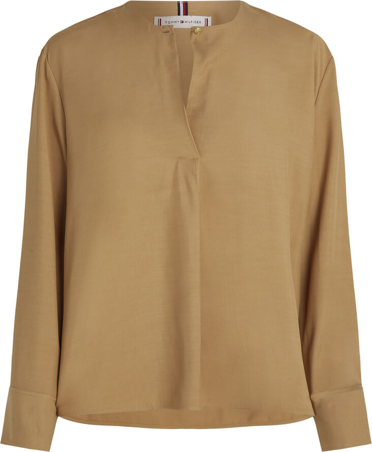 Tommy Hilfiger FLUID VISCOSE V-NECK RLXD BLOUSE Classic khaki
