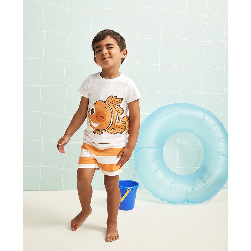 Ensemble 2 pièces en jersey t-shirt + short Nemo pour bébé garçon - Blanc