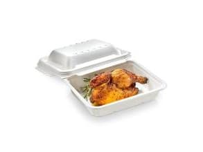 Bakke 1-rum L227xB178xH43mm menubakke bagasse hvid biocoated,125 stk/pk