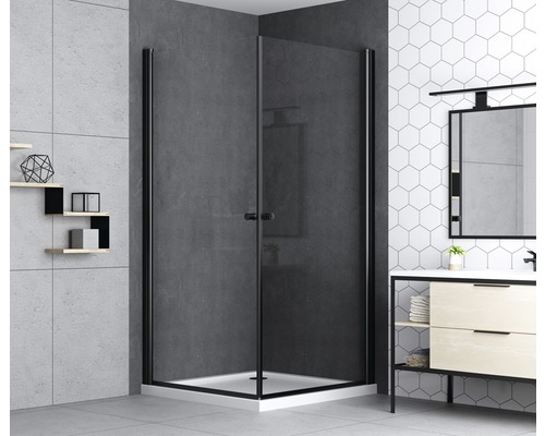 Basano Modena zwarte draaideur, 90 cm, helder glas, profielkleur matzwart