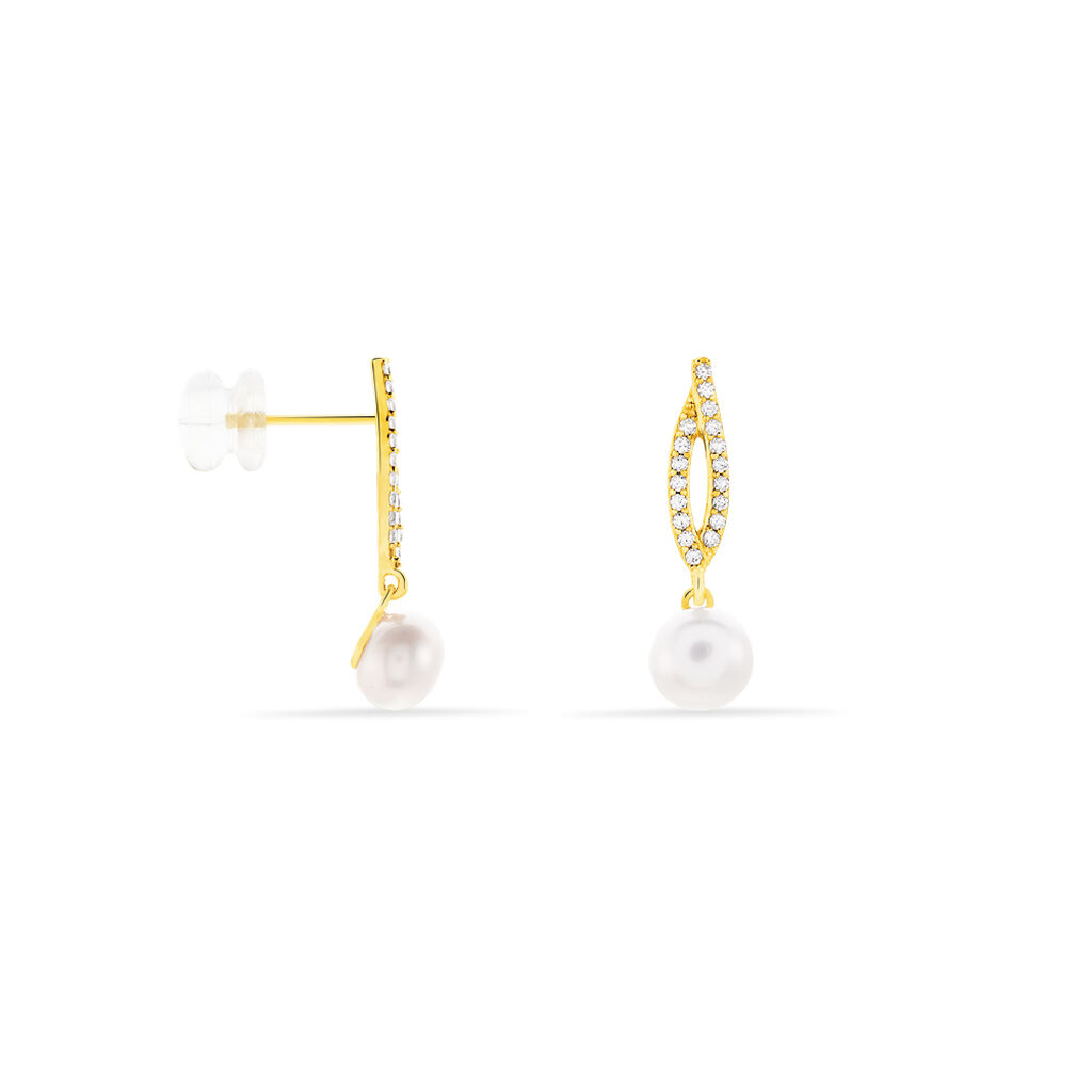 Boucles D'oreilles Pendantes Tesnimae Or Jaune Oxyde Perle De Culture