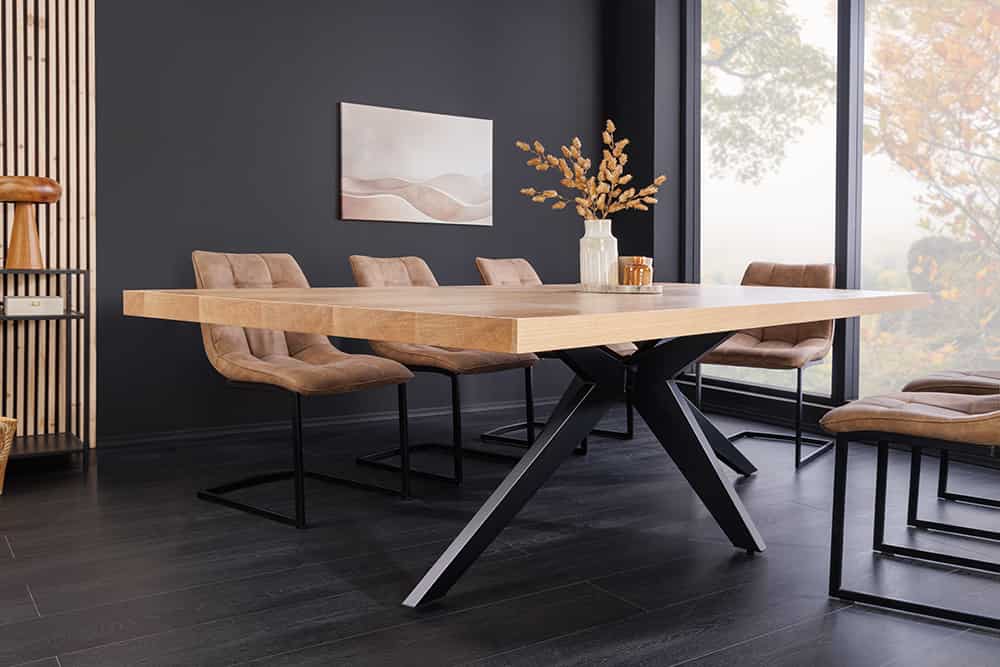 Imposanter Esstisch ZEUS 240cm natur Eichen-Design mit Sterngestell Metall
