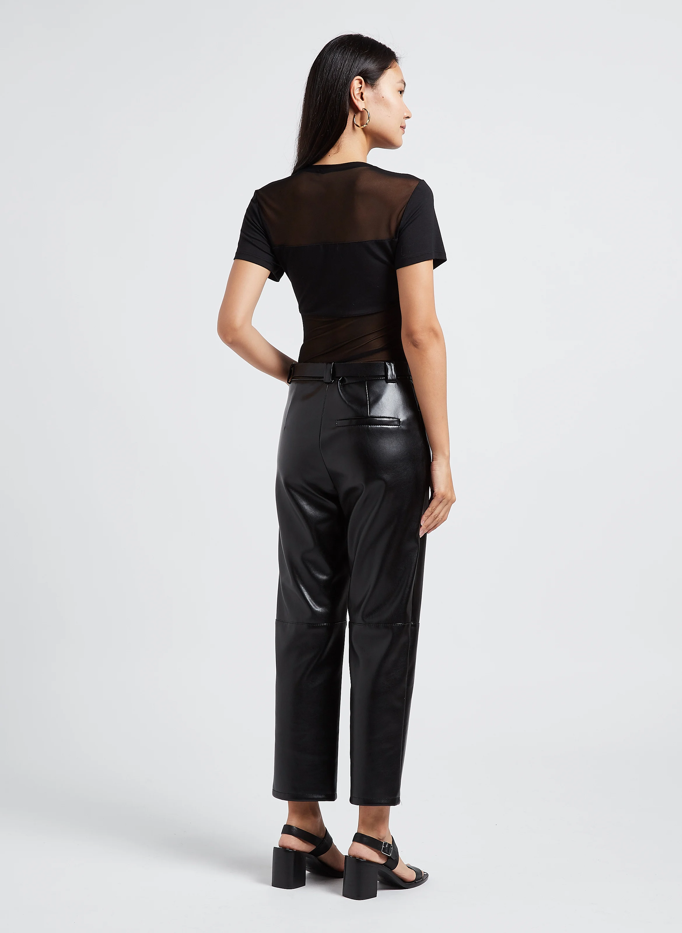 Top col rond en mesh| Noir