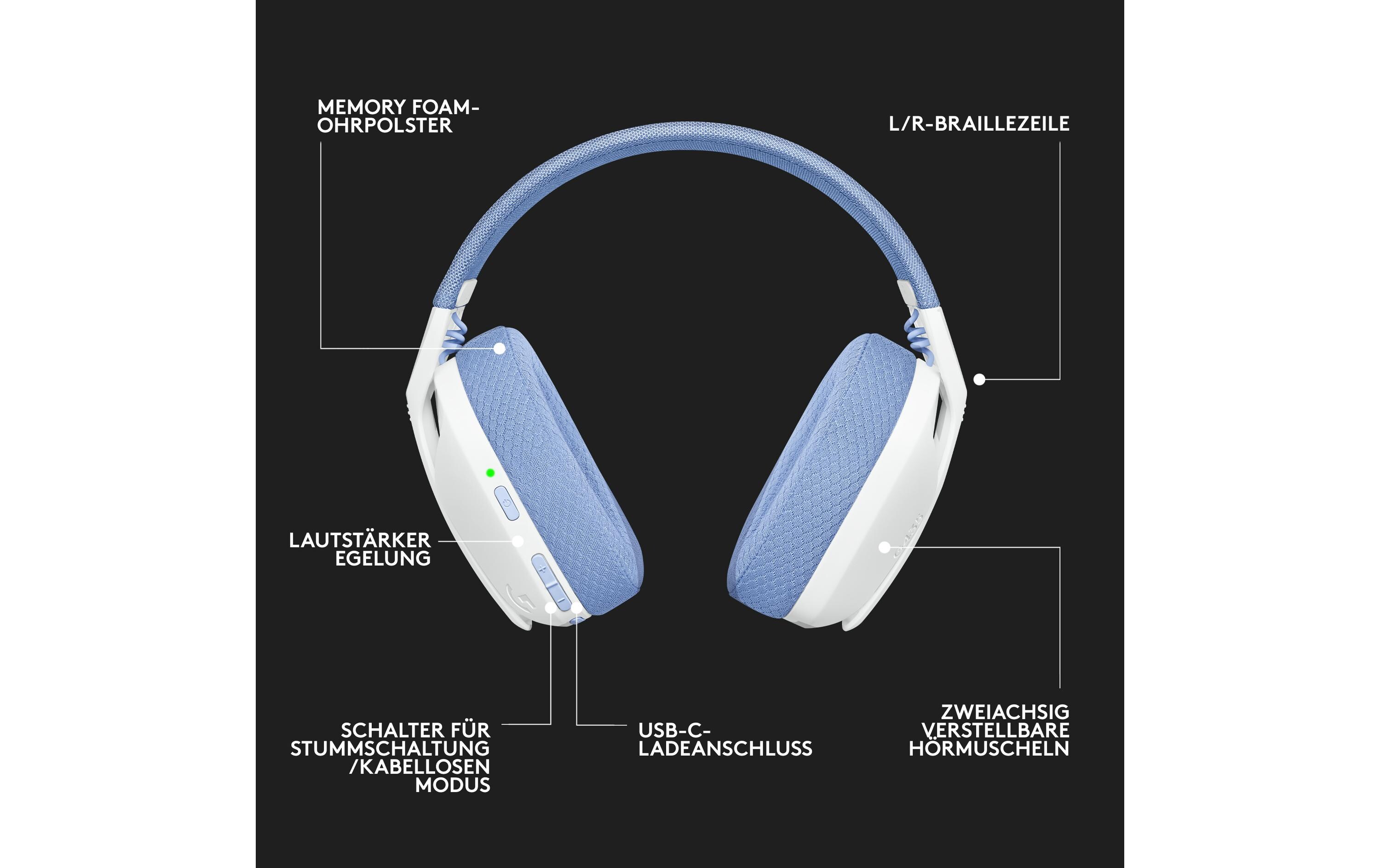 Headset G435 Gaming Lightspeed WeissKabelloses Gaming-Headset mit integrierten Beamforming-Mikrofonen und bis zu 18 Stunden Akkulaufzeit