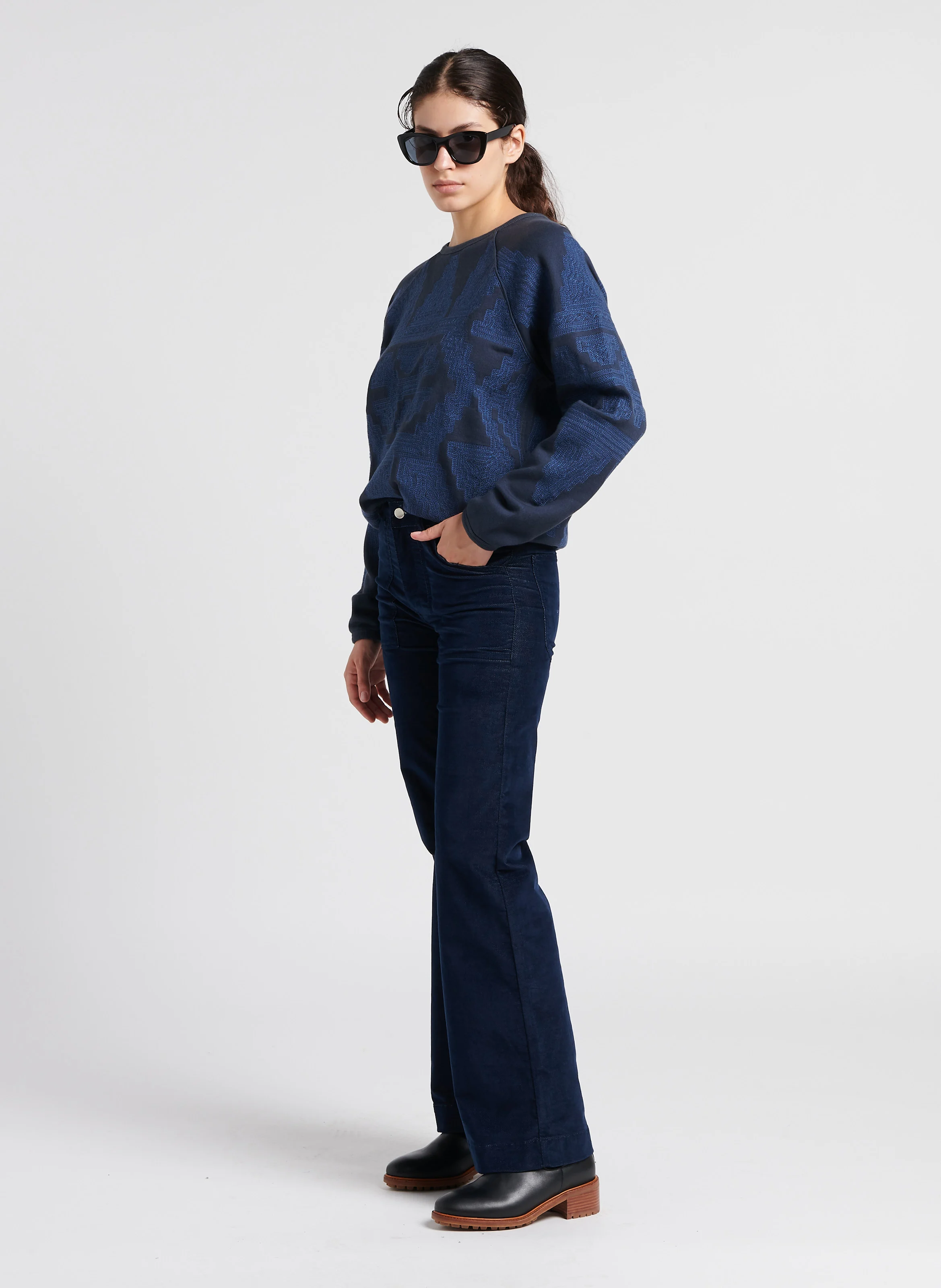 GATSBY - Pantalon évasé en coton mélangé | Bleu