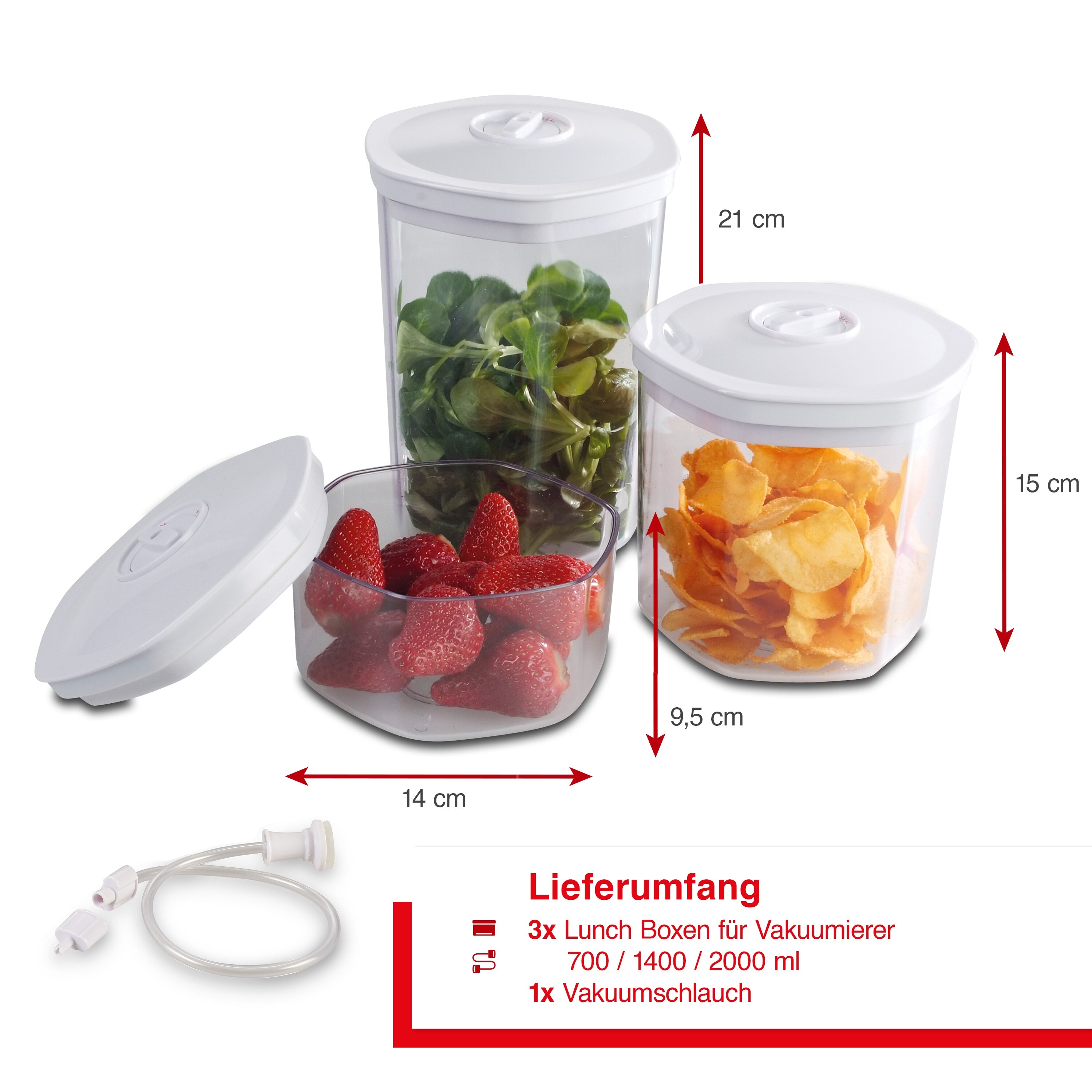 Solis Vakuumierbehälter 3 Stk. 700/1400/2000ml, Vakuumieren/Marinieren