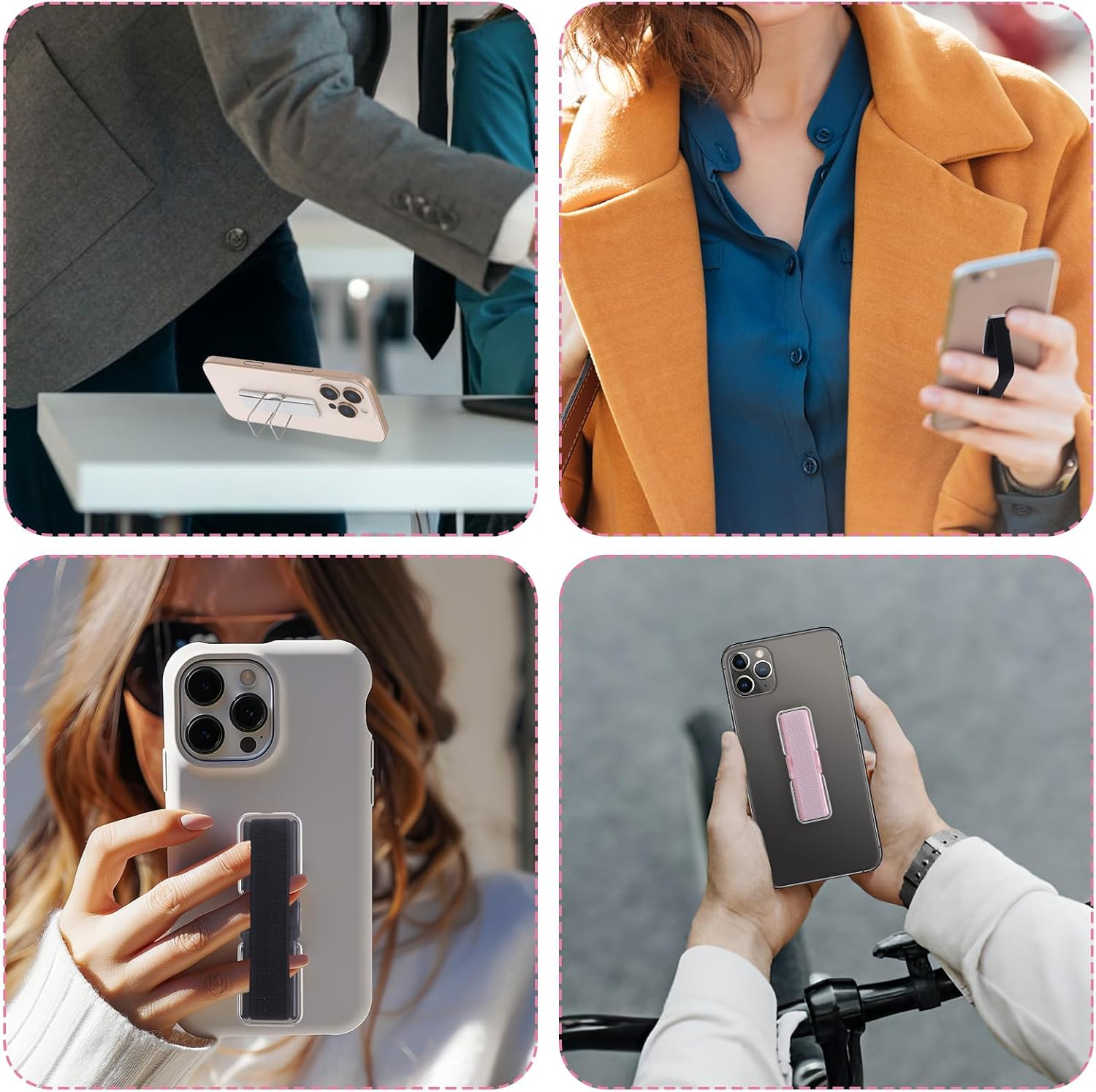 (4er Set) Rutschfreie Finger-Griff Alu Halterung mit Aufsteller für Smartphones - Versch. Farben