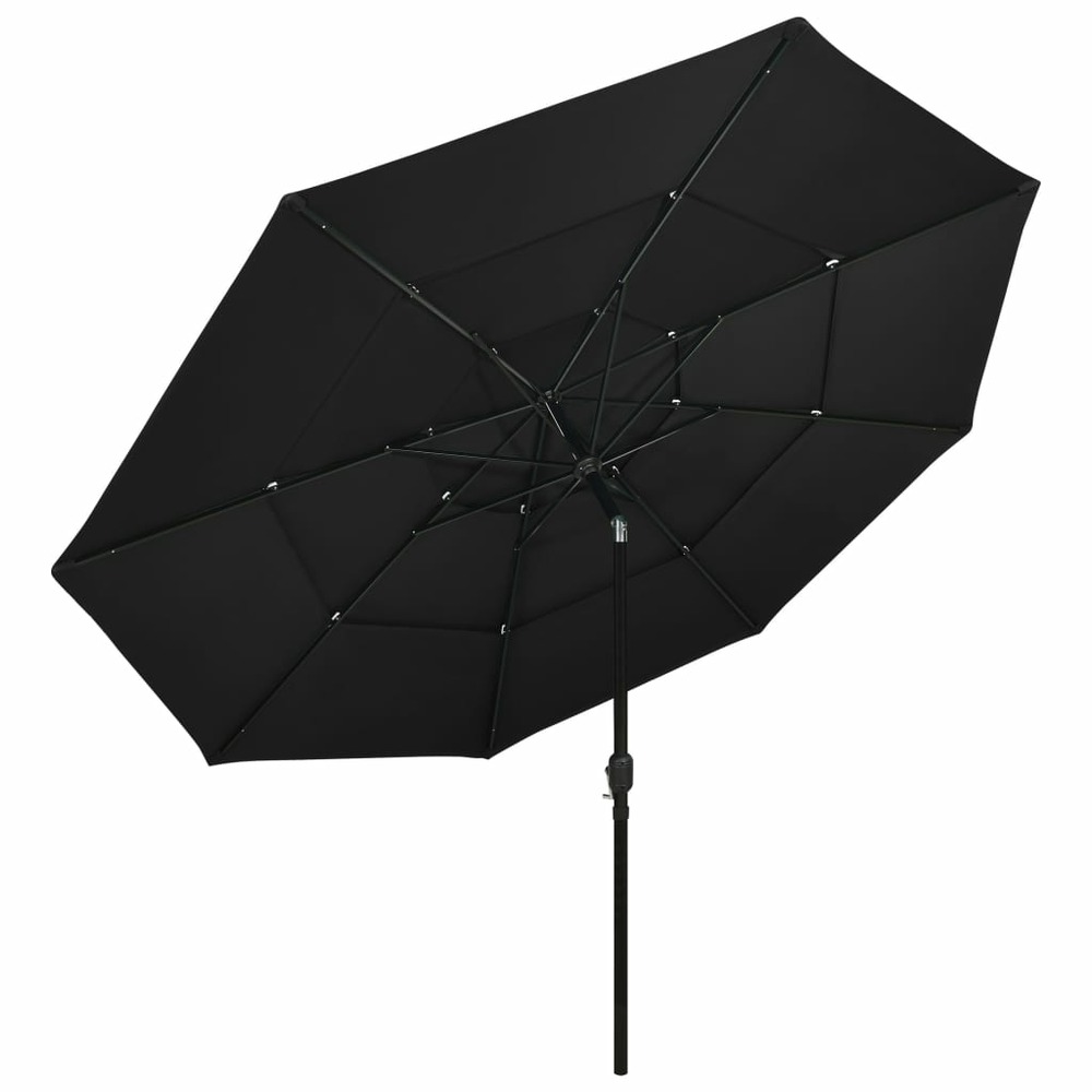 Parasol mobilier de jardin à 3 niveaux avec mât en aluminium 3,5 m noir