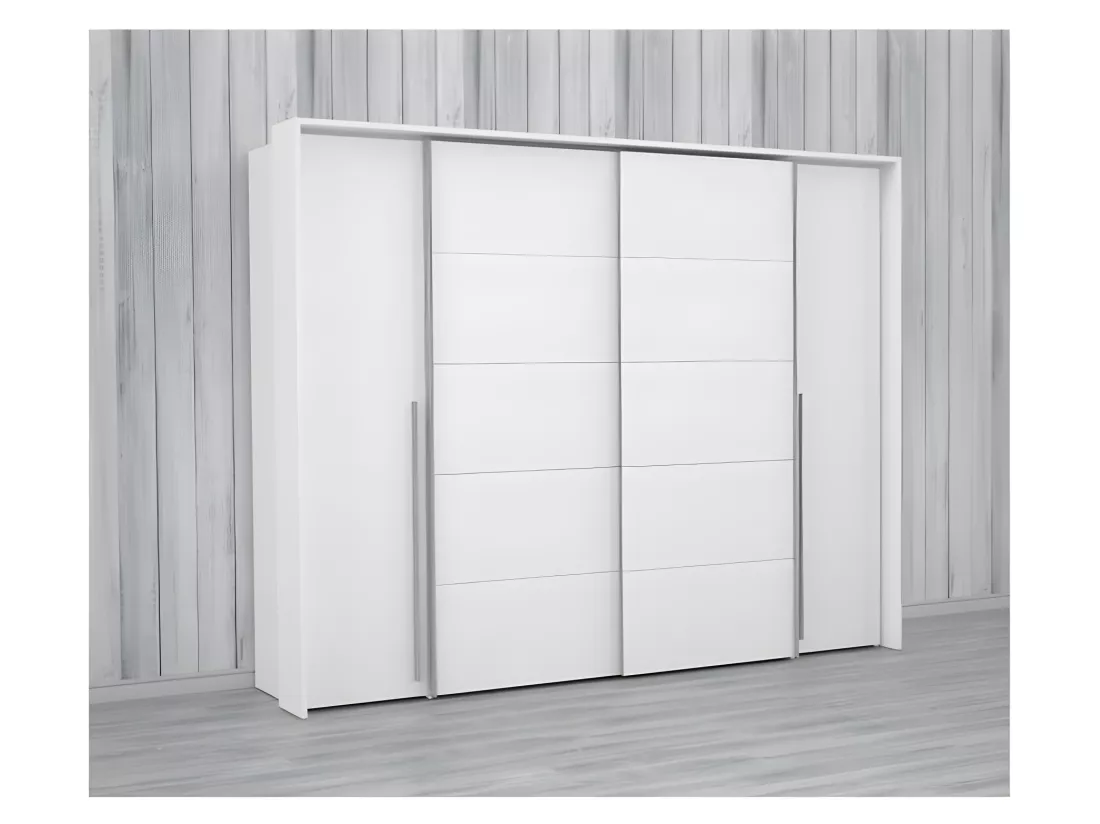 Armoire 2 portes battantes + 2 portes coulissantes - Blanc mat - L 270,3 x P 61,2 x H 210 cm - NARAGO
