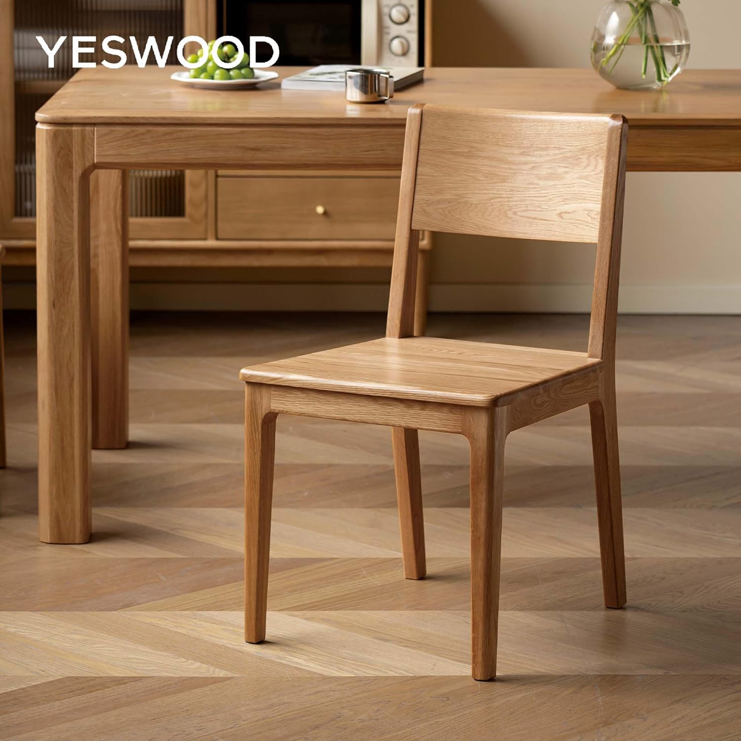 YESWOOD Massivholz Esszimmerstühle 2er Set aus Eichenholz, küchenstühle mit klassisches Design, Ideal für Esstische und Küchen, Holzstühle, Leicht zu reinigen, Stabil, 44x54x80 cm, Naturfarbe