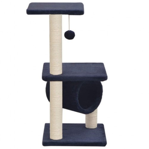 Arranhador azul para gatos com hastes de sisal.