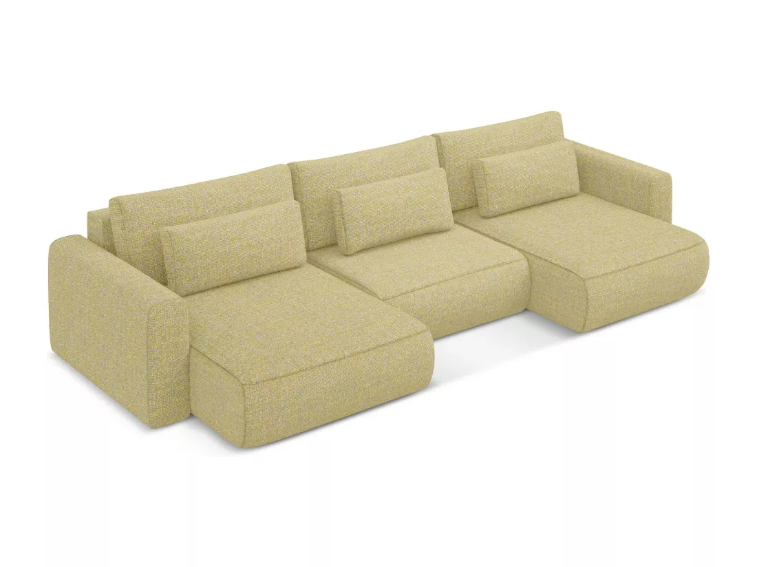 Canapé d'angle panoramique convertible en tissu texturé - moutarde - KAPUA