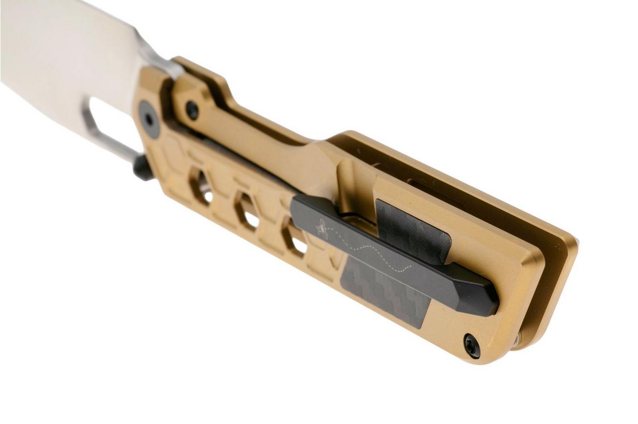 Artisan Cutlery Beest 1878G-GL, Satin CPM S35VN, Gold Titanium, Black Carbon Fiber Inlay zakmes