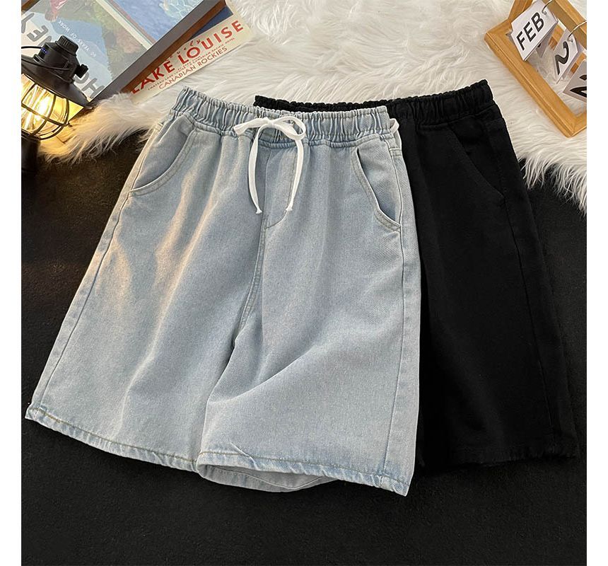 Whyessa - Gewassen denim shorts met trekkoordtaille