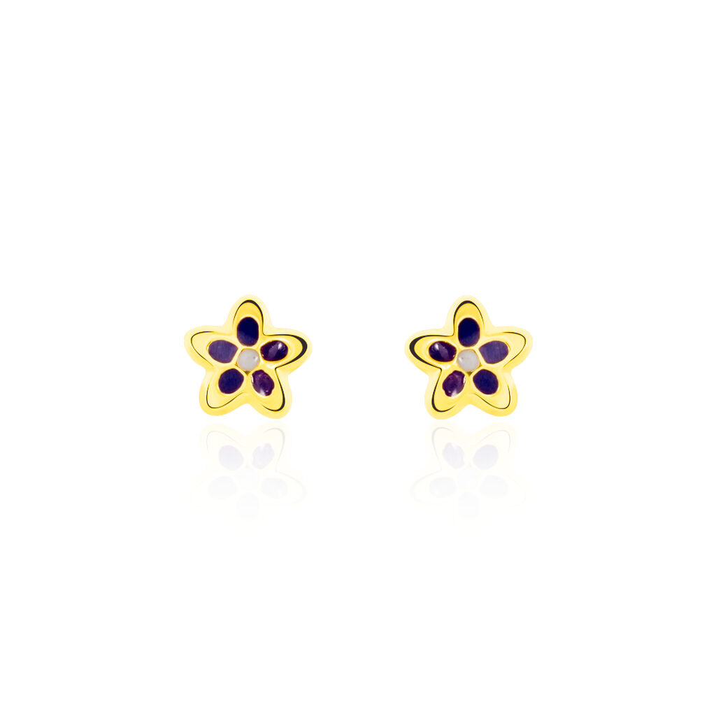 Boucles D'oreilles Puces Fleur Email Or Jaune