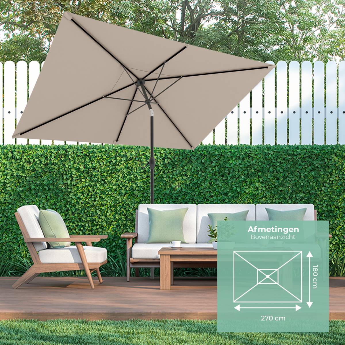 LifeGoods 270 x 180 cm parasol - Taupe