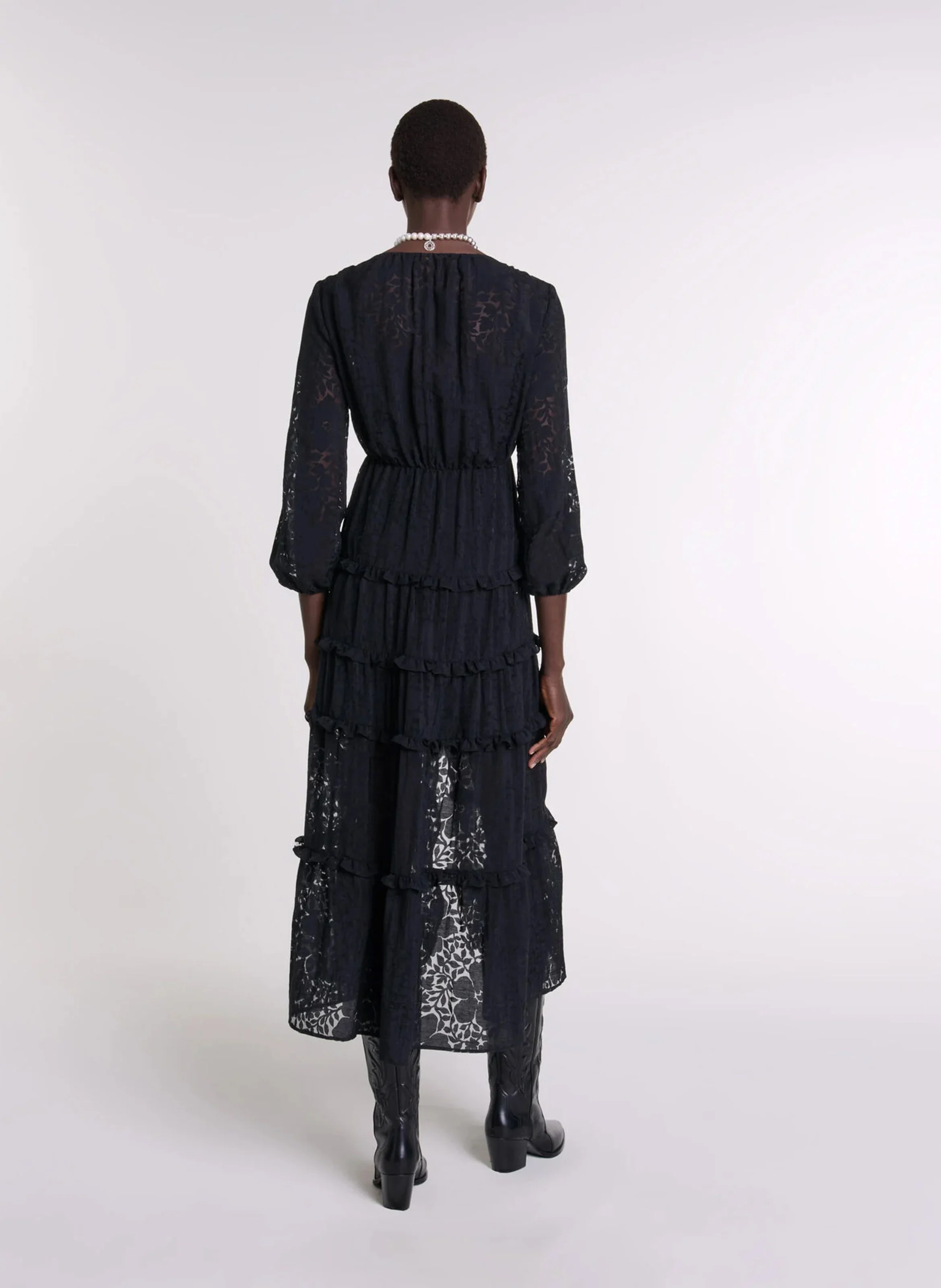 Robe longue en dentelle | Noir