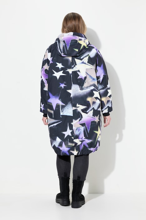 Funktions-Jacke, oversized, Teddyfutter, Kapuze, 2-Wege-Zipper