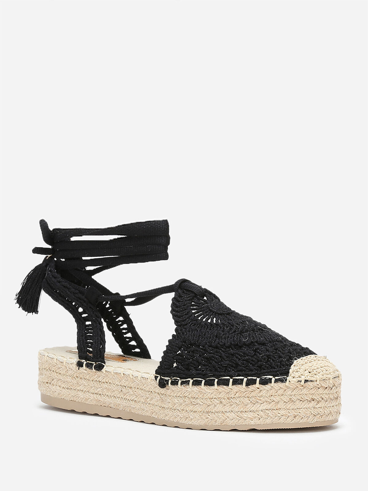 Espadrilles en crochet noir avec lanières Noir- Noir