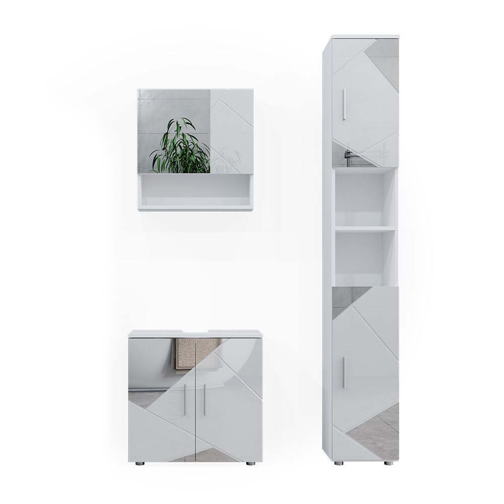 Vicco Badmöbelset mit Dekospiegeln Irma Weiß Hochglanz modern Badezimmerschrank Badschrank Badezimmermöbel Waschtischunterschrank Spiegelschrank Hochschrank Schranktür Schrankfach Schrankschublade