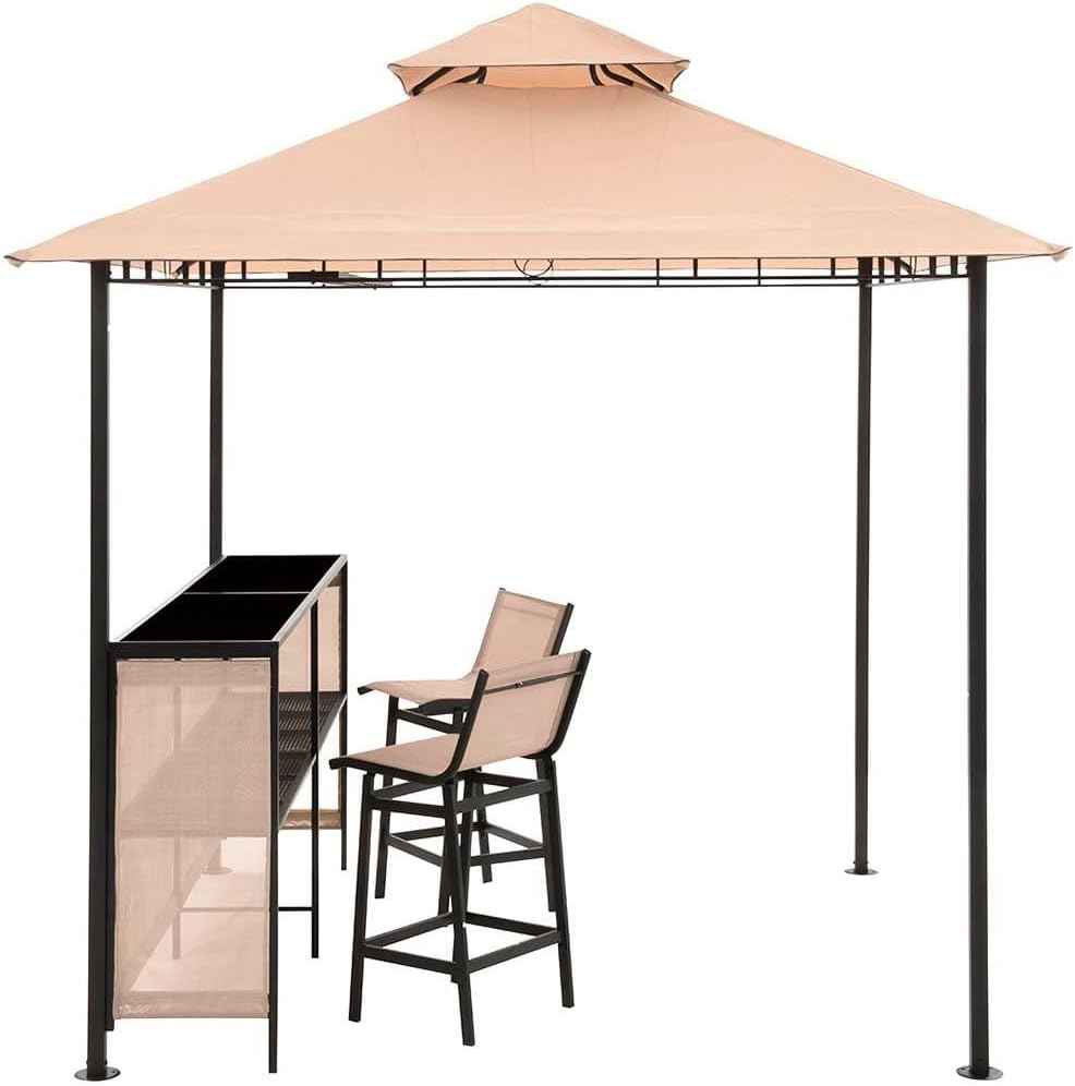 OUTLIV. Gartenpavillon, mit Bar und 2 Stühlen, strapazierfähig, langlebig, inkl. Thekenabdeckung und integrierter Dachlüftung, 240x240x250, Beige