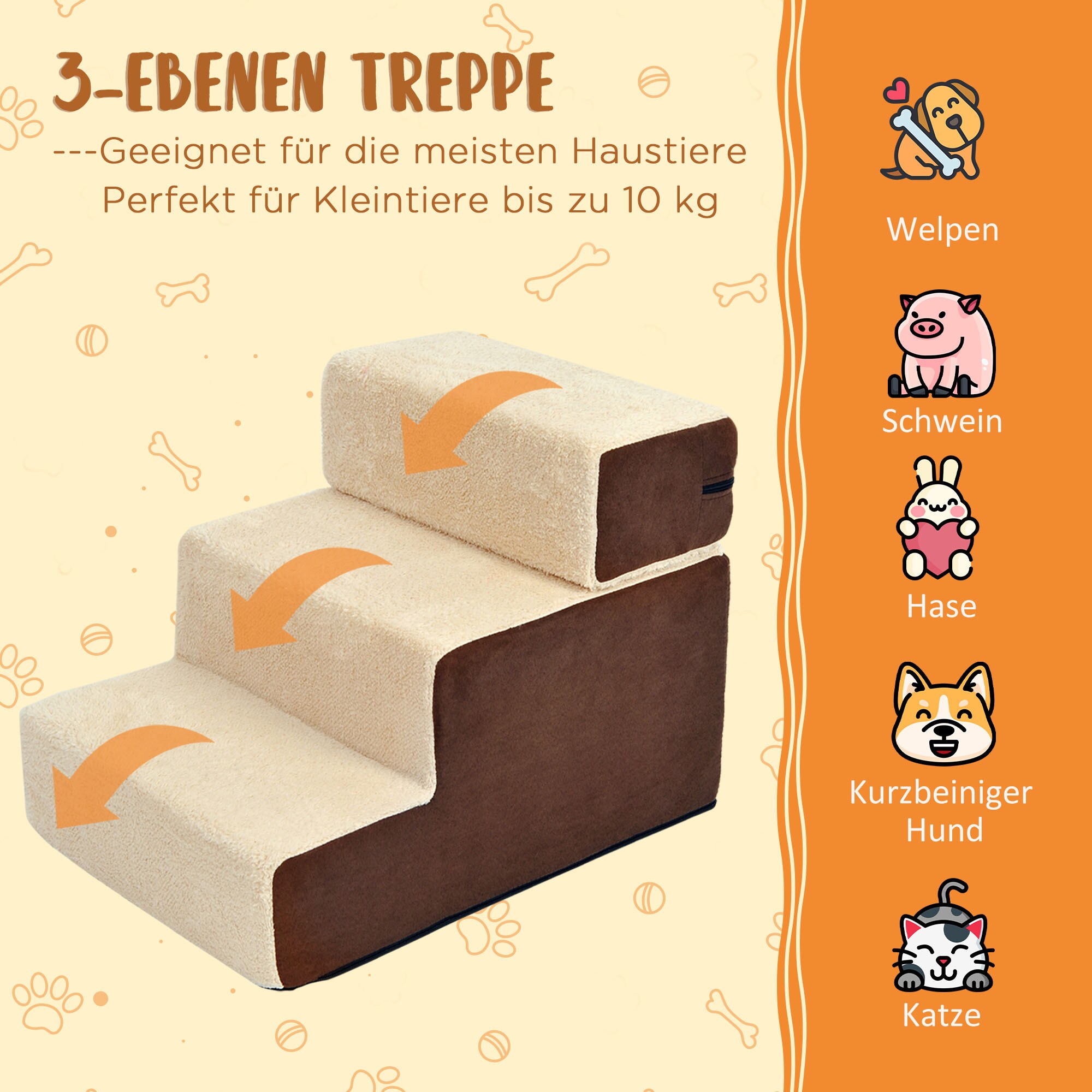 PawHut Hundetreppe mit Plüsch beige 54 x 40 x 39 cm (LxBxH)
