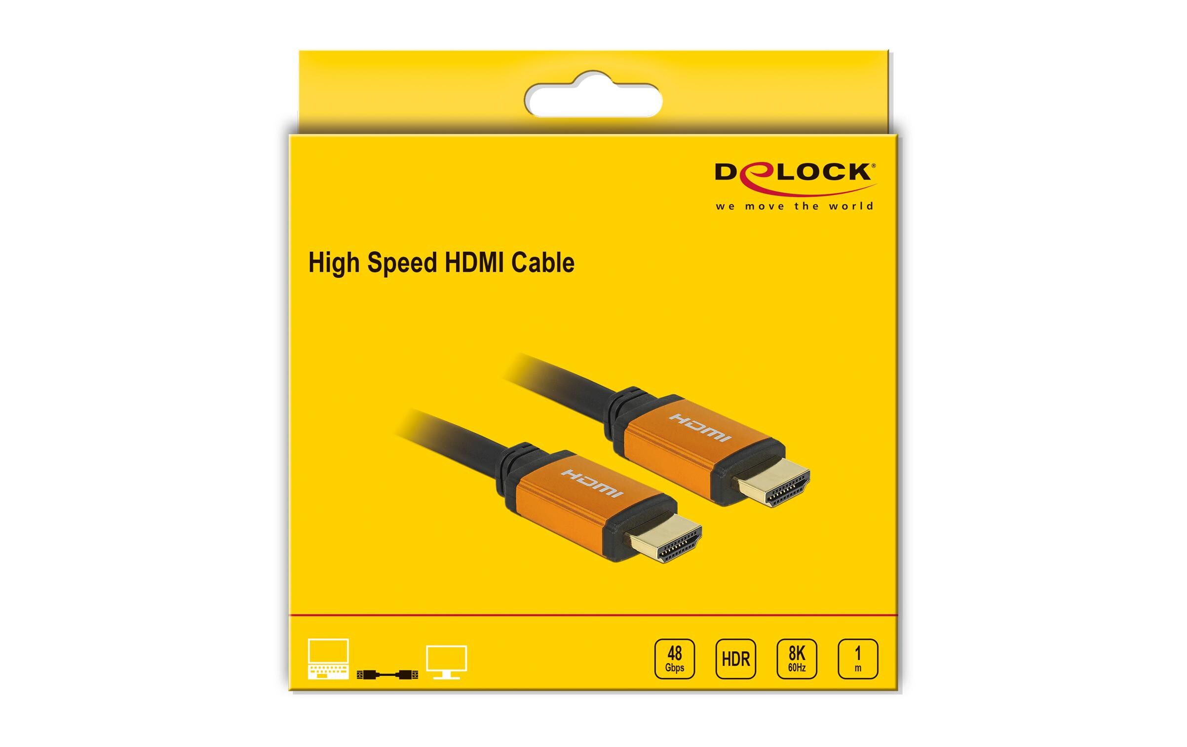 Kabel 8K 60Hz HDMI - HDMI, 1 mDelock High Speed HDMI Kabel 48 Gbps 8K 60 Hz 1 m
