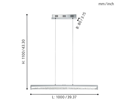 LED hanglamp, dimbaar, 32W, 2500 lm, 2750 KB, 100 cm, chroom