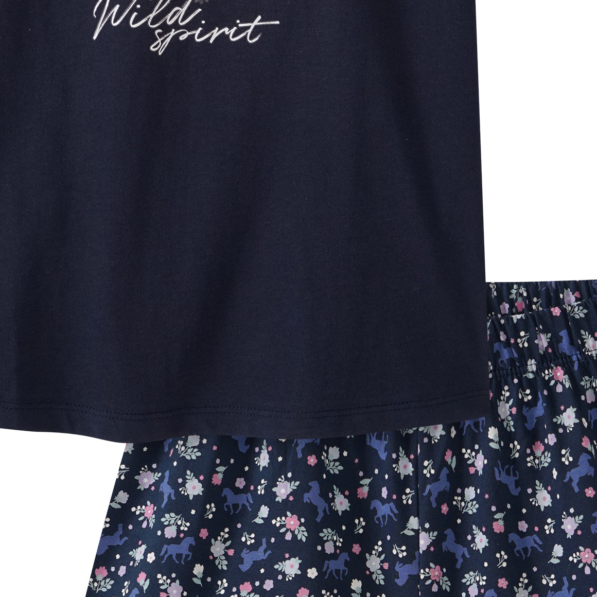 Yigga Mädchen Shorty mit Pferde-Motiv dunkelblau