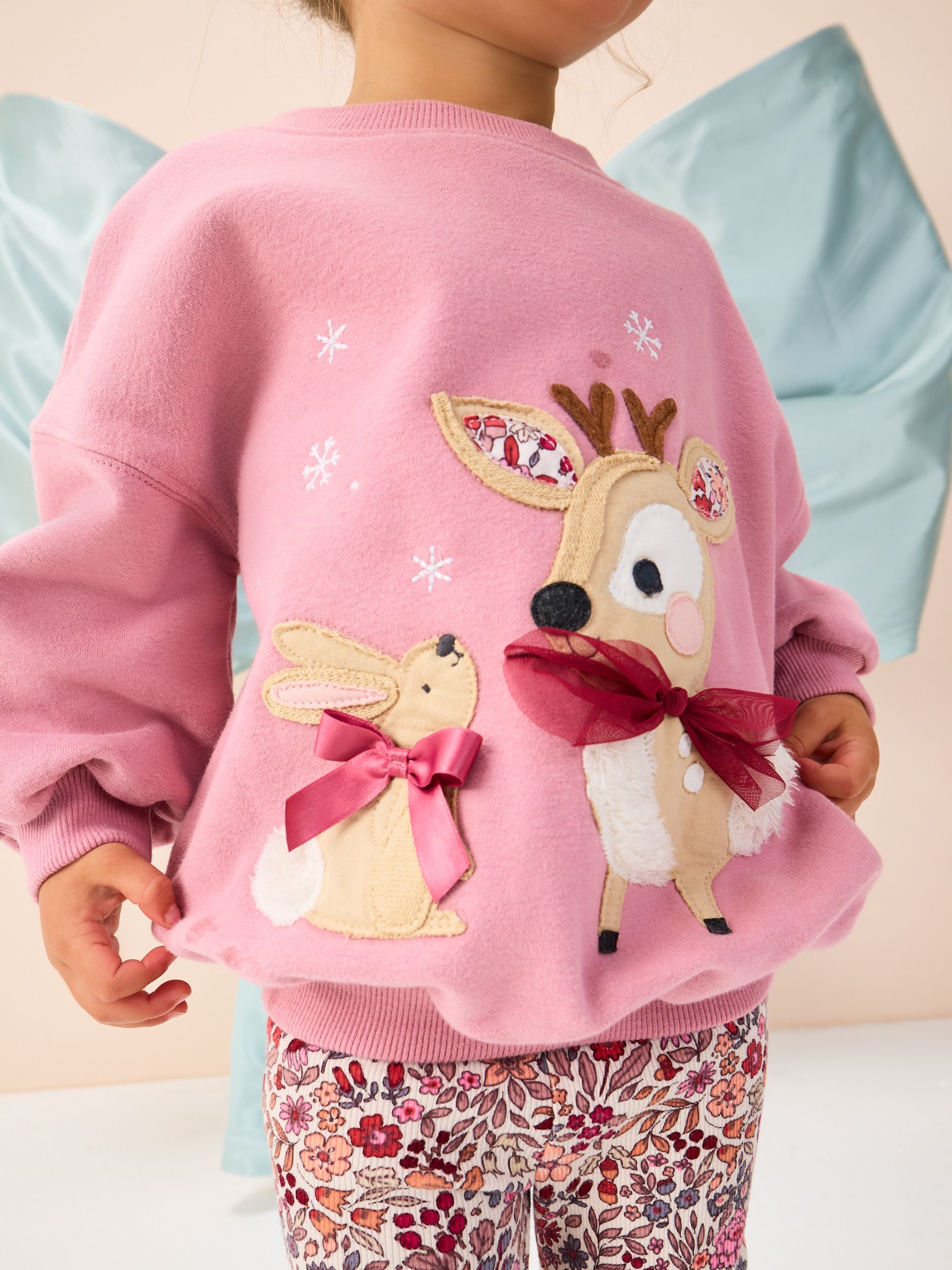 Pink Deer & Bunny - Set van sweatshirt en uitlopende legging (3 mnd - 7 jr)