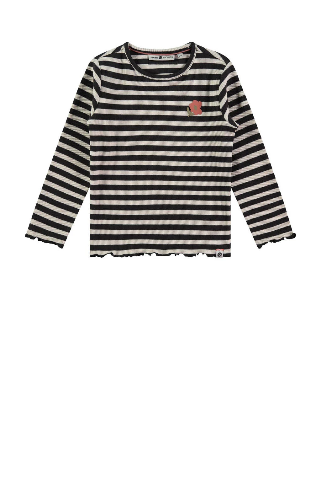 Stains&Stories gestreepte longsleeve zwart/ecru