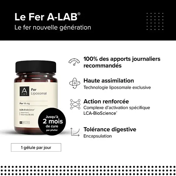 Ferro Lipossomal A-Lab 14 mg - Antifadiga, Imunidade, Deficiência, Energia - 60 cápsulas