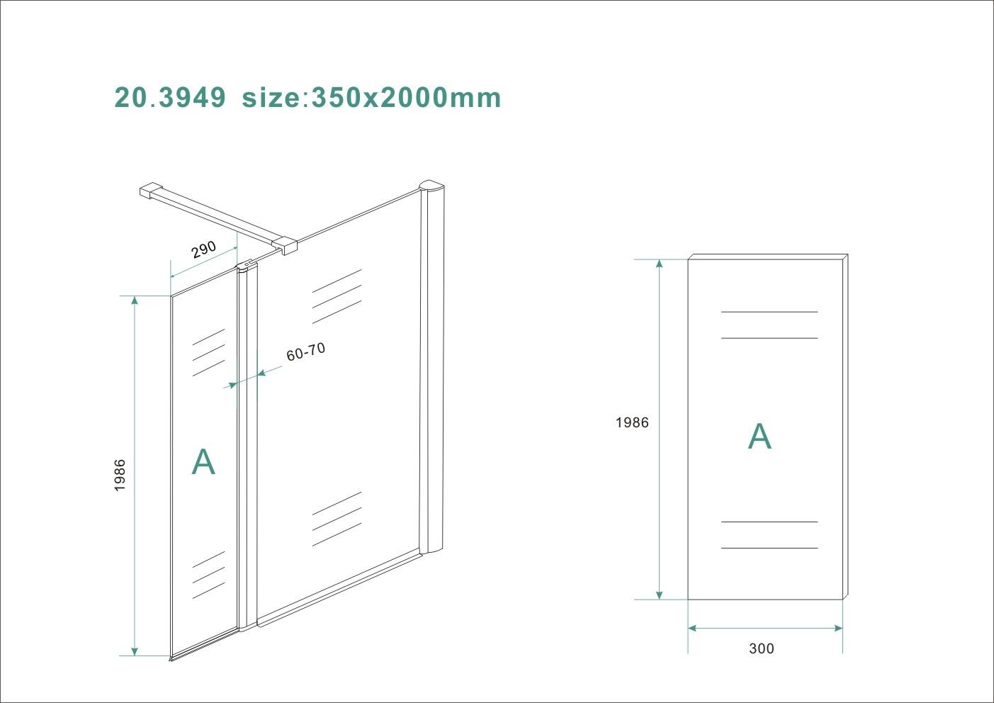 Mueller Private zijwand rechts   scharnierprofiel 35x200cm 10mm matglas